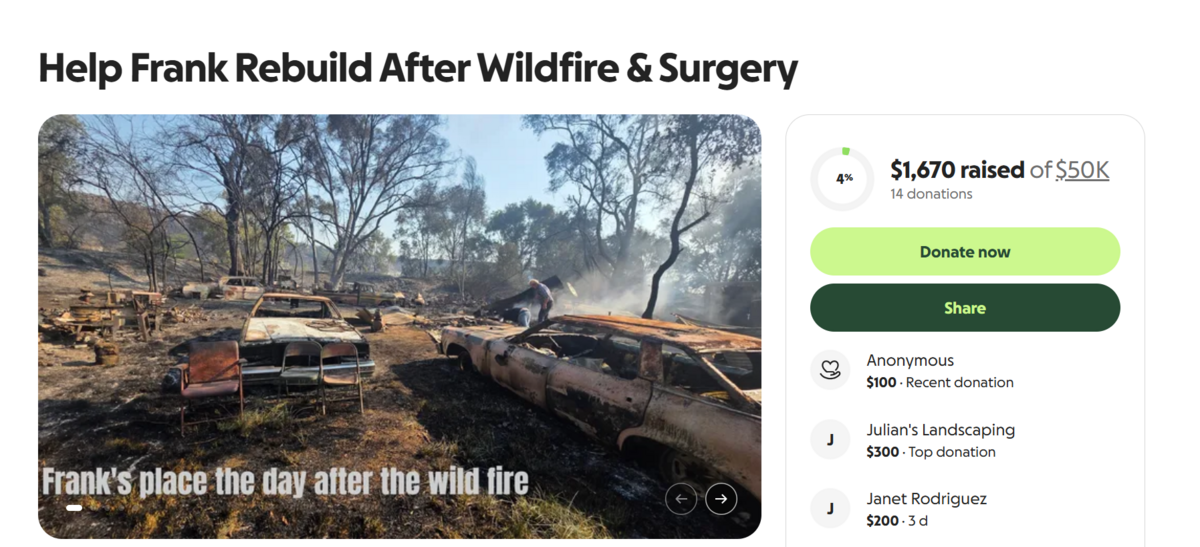 A disabled man was recovering from heart surgery when his home burned down in a wildfire near Old Inland Empire Highway near Benton City.