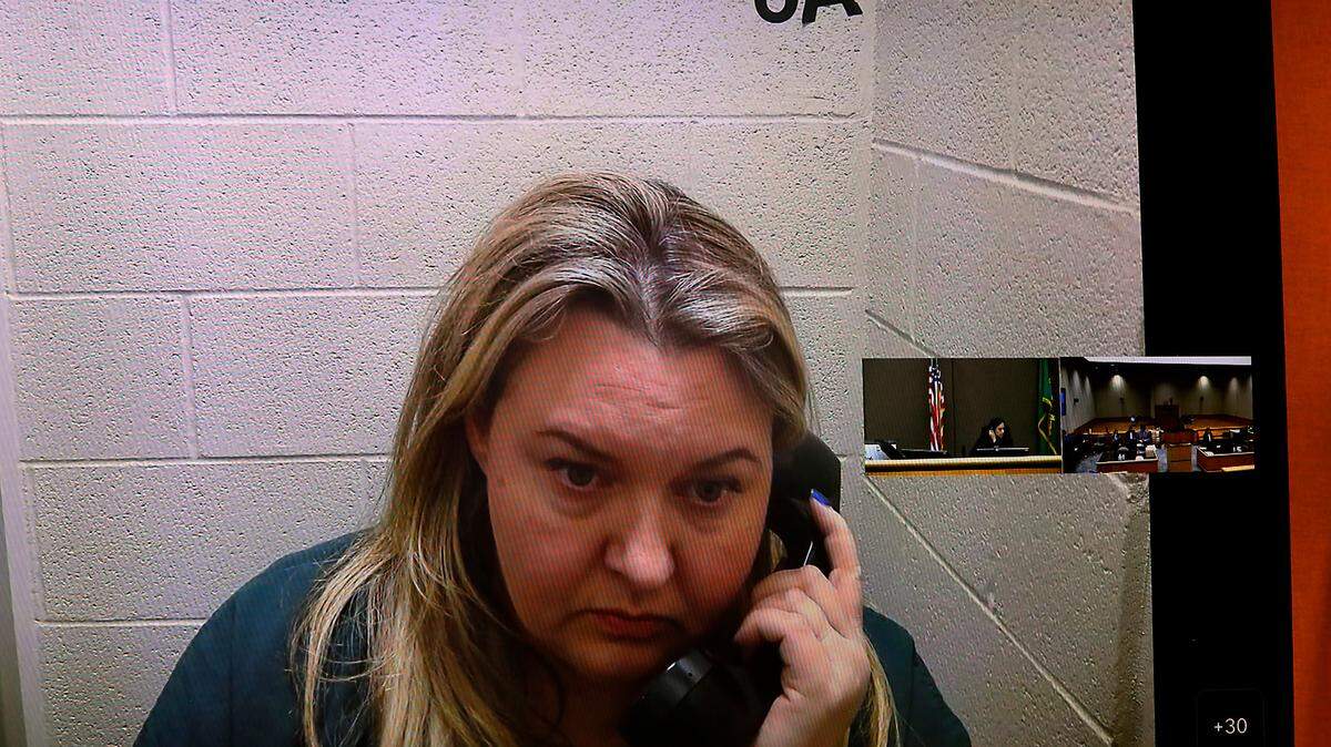 Kristina Ripplinger makes her preliminary appearance via a video link in Benton County Superior Court in Kennewick.