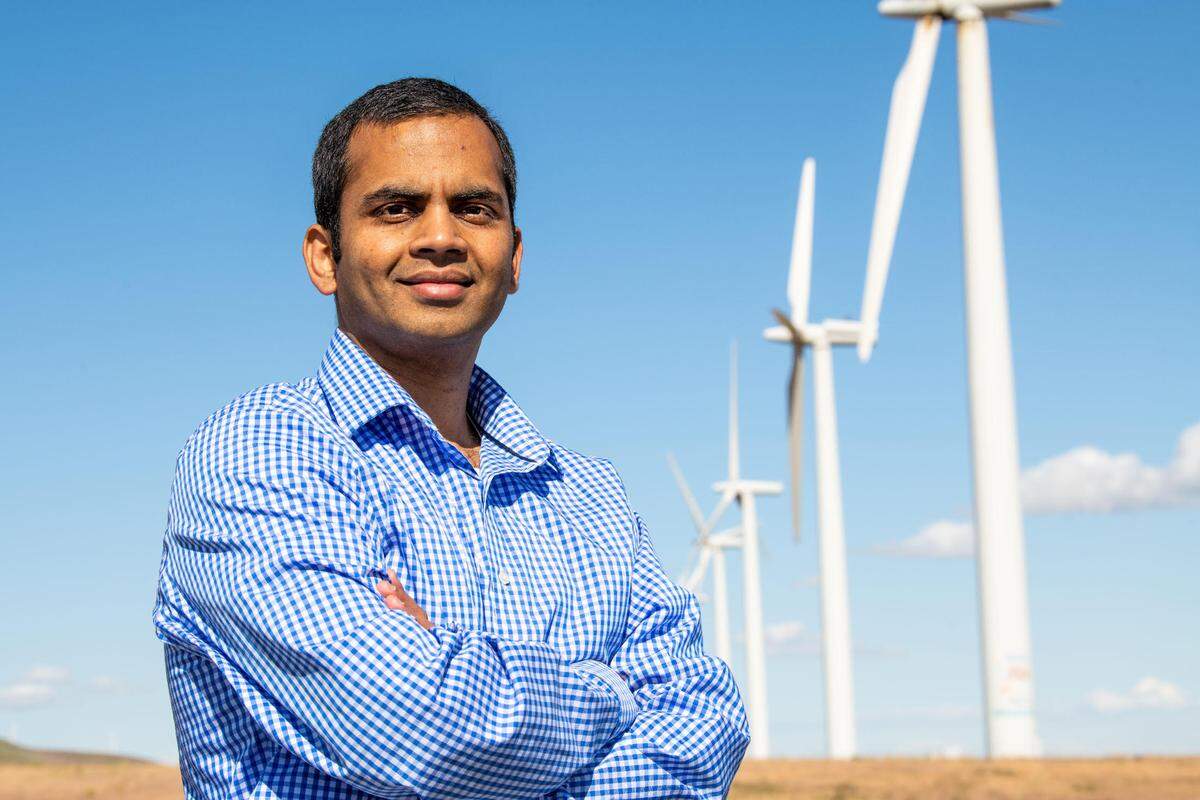 Earth scientist Raghavendra Krishnamurthy, shown here near a wind project in Kennewick, Wash., conducts research to improve understanding of the offshore marine boundary layer and, in turn, how it impacts modern wind turbines used in offshore energy projects.