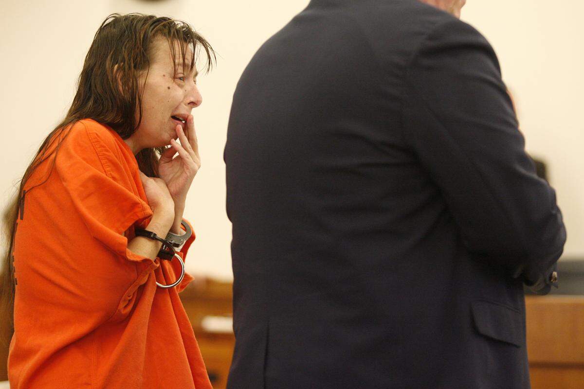 Tashia Stuart of Pasco reacts as judge Craig Matheson issues a no-contact order for Stuart’s daughter in March 2011 during her first appearance in court. Stuart is being held in the Franklin County jail on investigation of second-degree murder after she allegedly shot her mother, Judy Hebert, 58, inside Hebert’s Salmon Drive house.