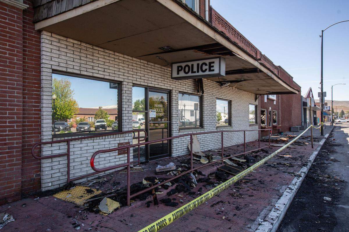 A butcher shop in downtown Prosser, WA, was gutted in a fire that also damaged the police department, City Hall, a hardware store and the Masonic Lodge.
