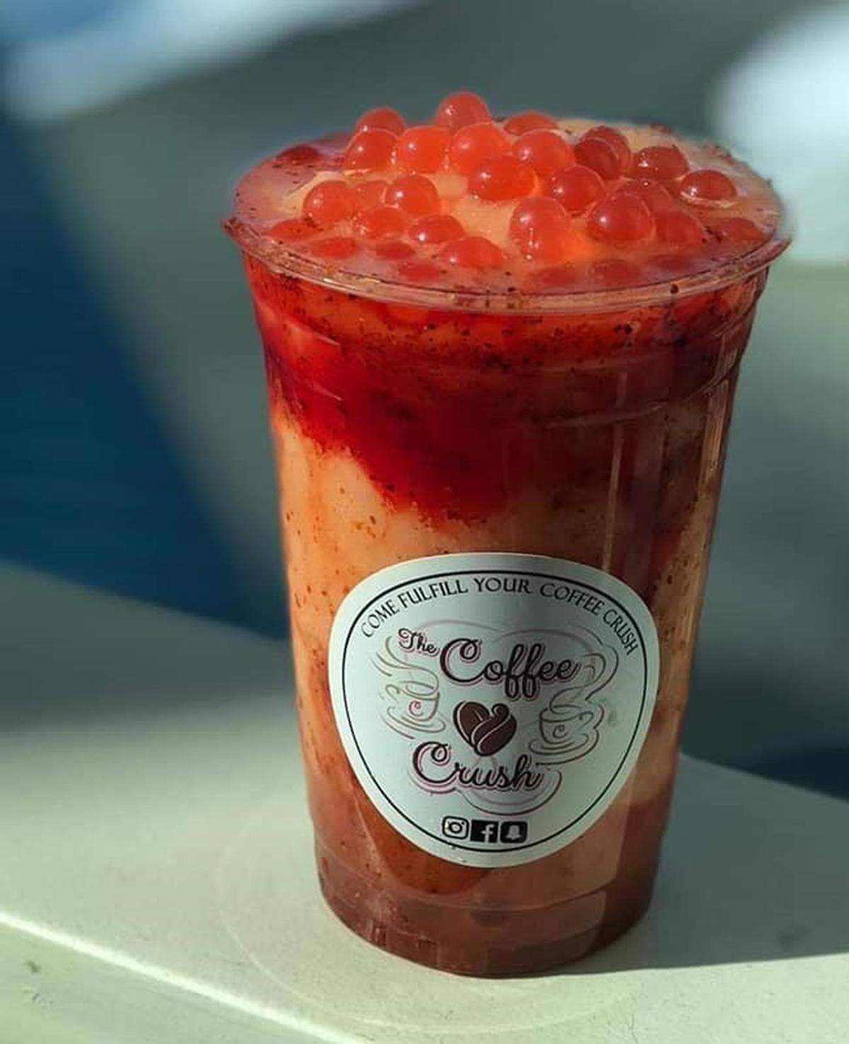 The Coffee Crush’s Lava Flow smoothie features flavors like chamoy, tajin and topped with popping boba.