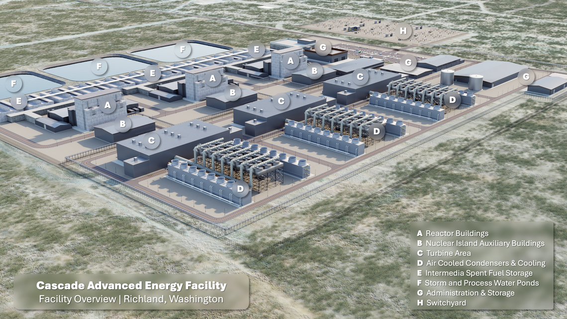 A drawing has been released with different facilities of the planned Cascade Advanced Energy Facility, a small modular nuclear reactor planned about 10 miles northwest of Richland.