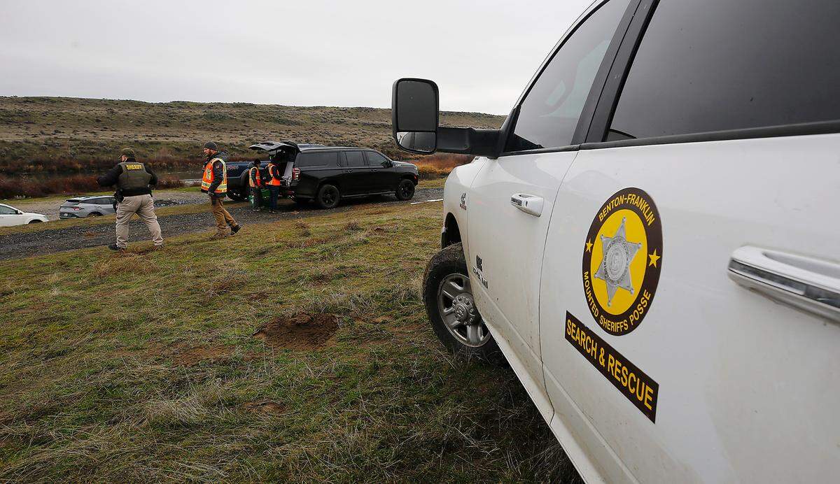 A command post for the search and rescue team and volunteers was established at the site of a bonfire party near Higgins Field, the miniature aircraft airport in Horn Rapids Park, along the Yakima River where Gage Mercado went missing Saturday night.