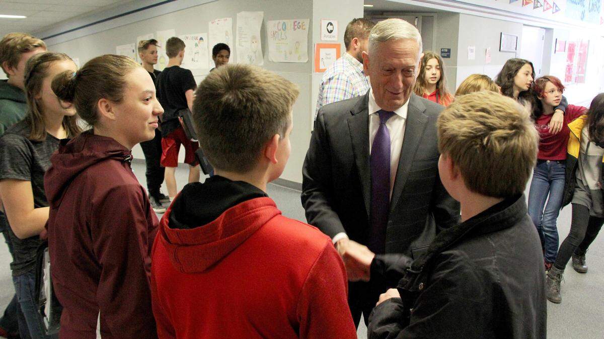 James Mattis, U.S. secretary of defense, visited Chief Joseph Middle School in Richland in 2018. Mattis grew up in Richland and attended the school.