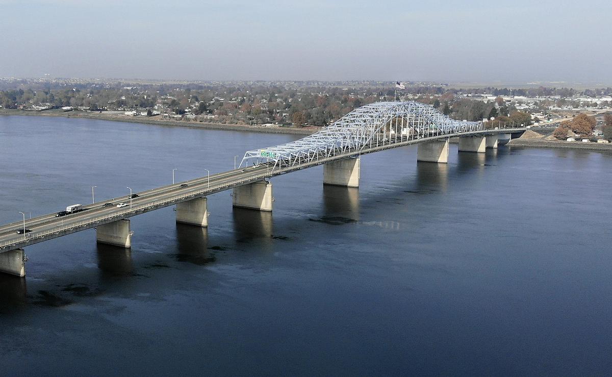 The bottom of the blue bridge will be cleaned and repainted this summer by the Washington Department of Transportation.