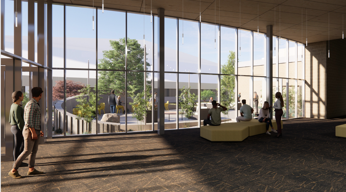 An architectural rendering shows a new main entrance to the Three Rivers Convention Center in Kennewich, Wash.