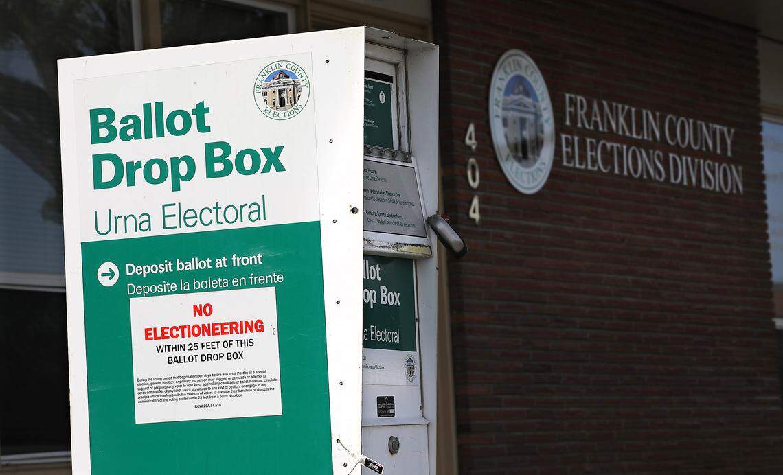 Ballot drop box outside the new Franklin County Elections Division office building at 404 W. Clark St. in Pasco
