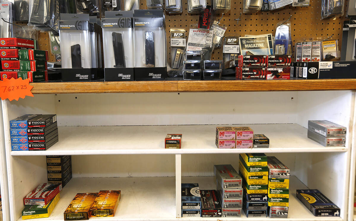 The ammunition shelves at Columbia Gun Rack in downtown Kennewick were recently cleaned out during a surge in buying because of the coronavirus pandemic. The store is staying open dispute Gov. Inslee’s stay home order.