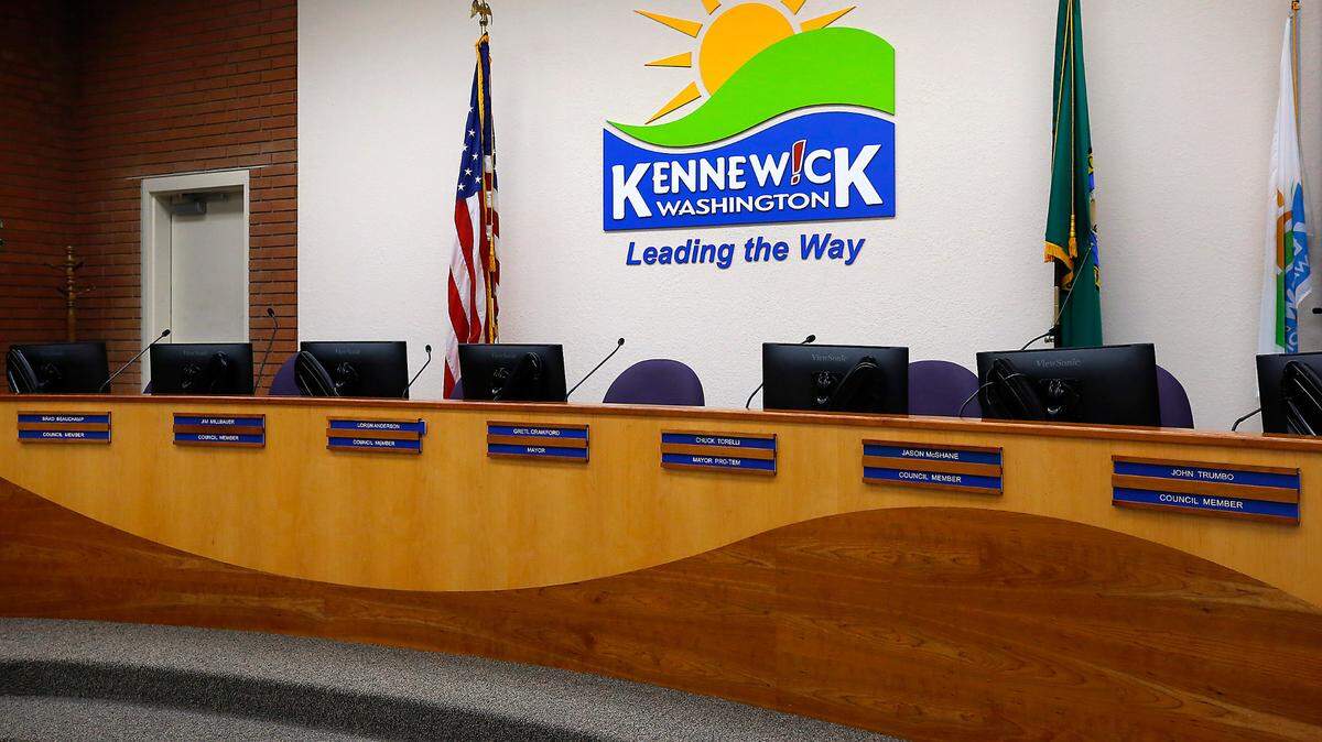 A view of the Kennewick City Council chambers at city hall in downtown Kennewick.