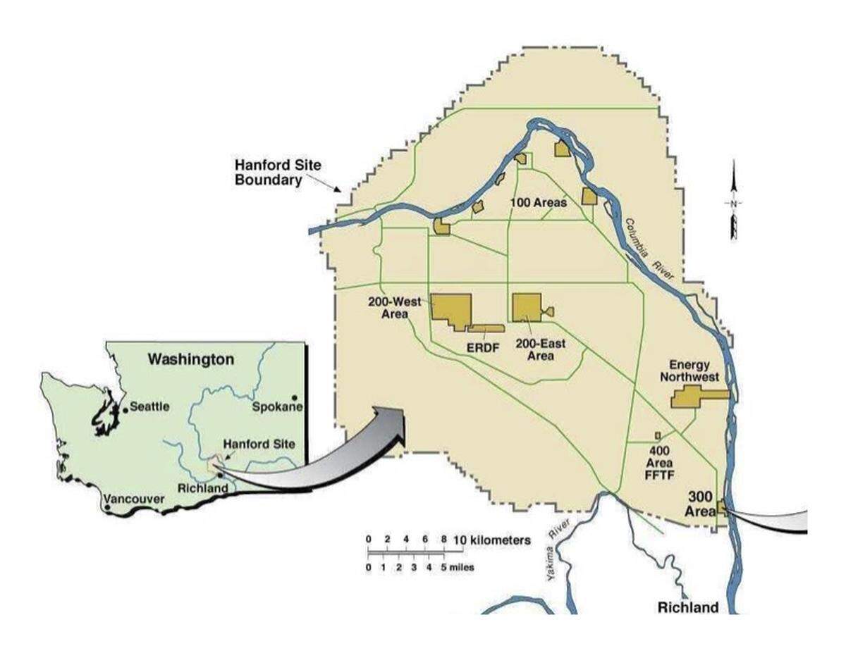 An overview of the Handford’s 200 areas is illustrated in this Oregon Department of Energy map.