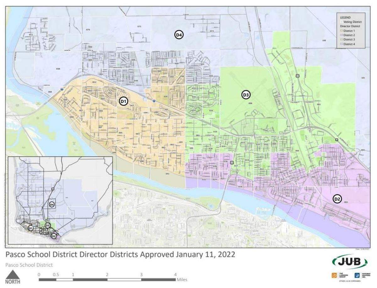 The Pasco School Board approved in January new director districts to provide representation that’s under compliance with the 2018 Washington Voting Rights Act. Starting this year, these are the four districts candidates will run for.