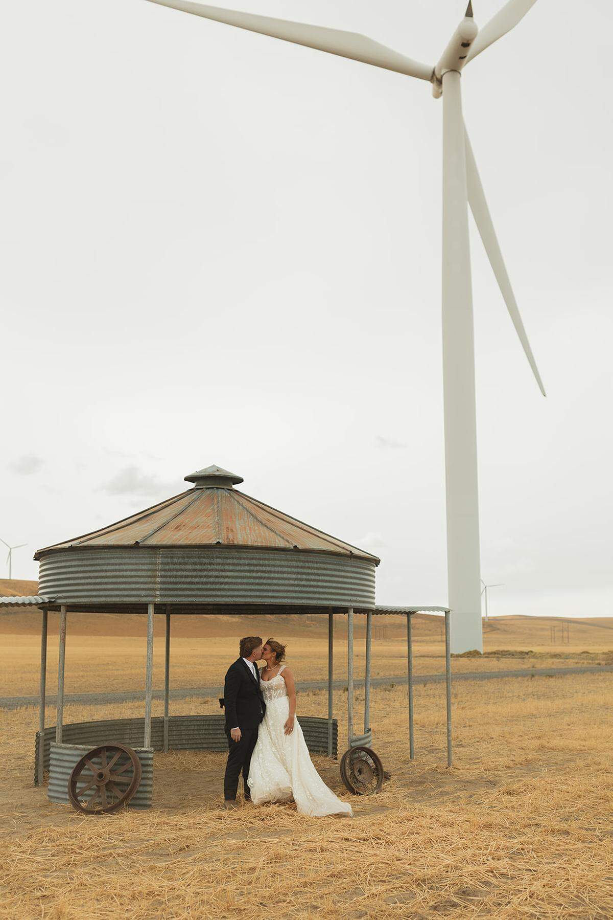A windstorm in the early morning of the day before the wedding of Kaitlyn Thompson and Tyler Grant ruined their plans to be married in a wheat field near Kennewick at a gazebo made from an old grain silo. But they still had wedding pictures taken there.