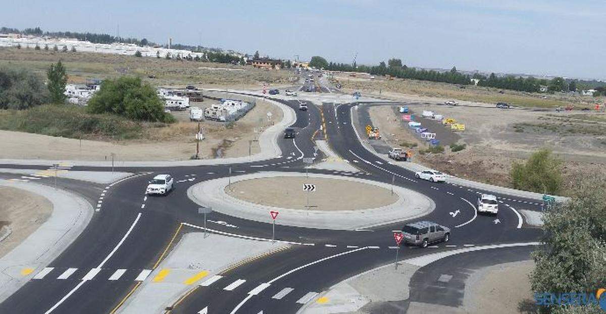 Construction is finished on Richland’s $5 million project to widen Queensgate Drive, add bicycle and pedestrian amenities and two new roundabouts.