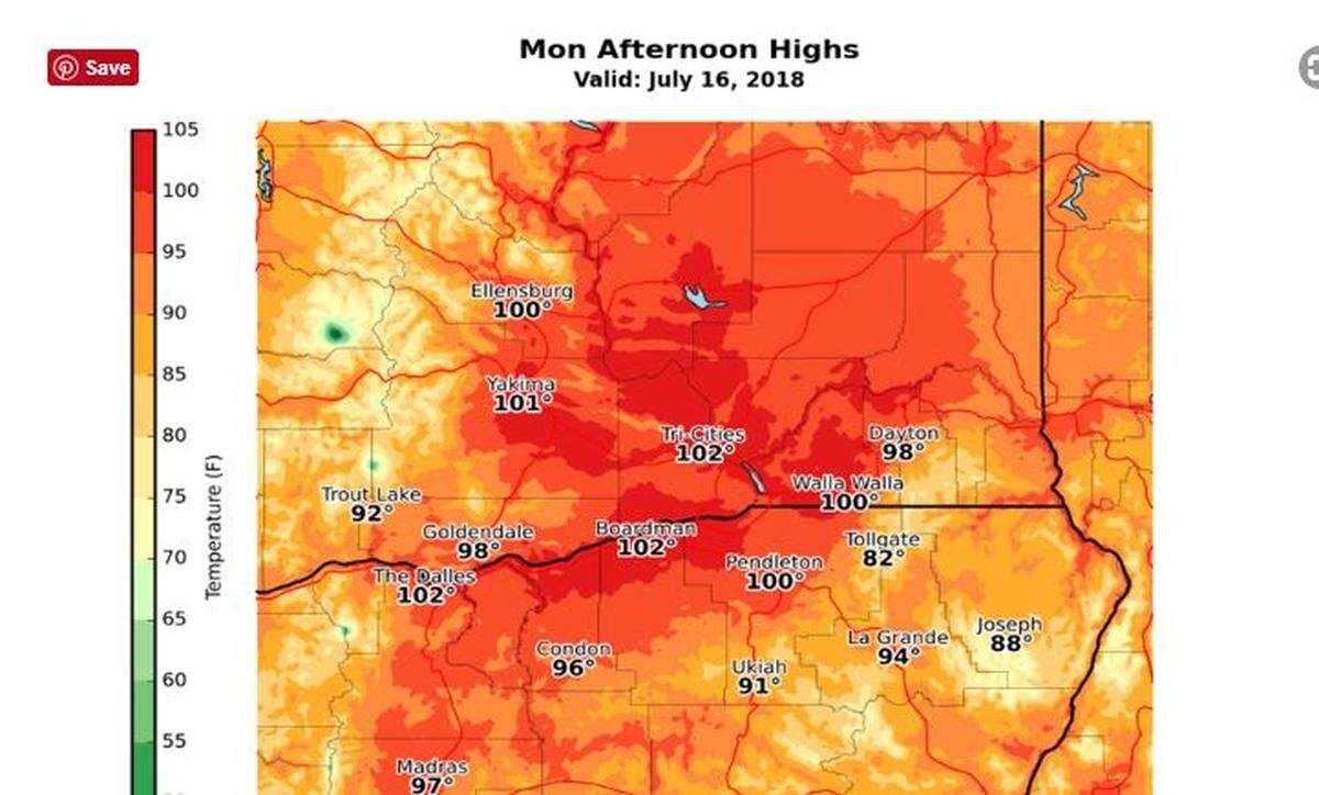 The Mid-Columbia is under a heat advisory issued by the National Weather Service for Monday and Tuesday.