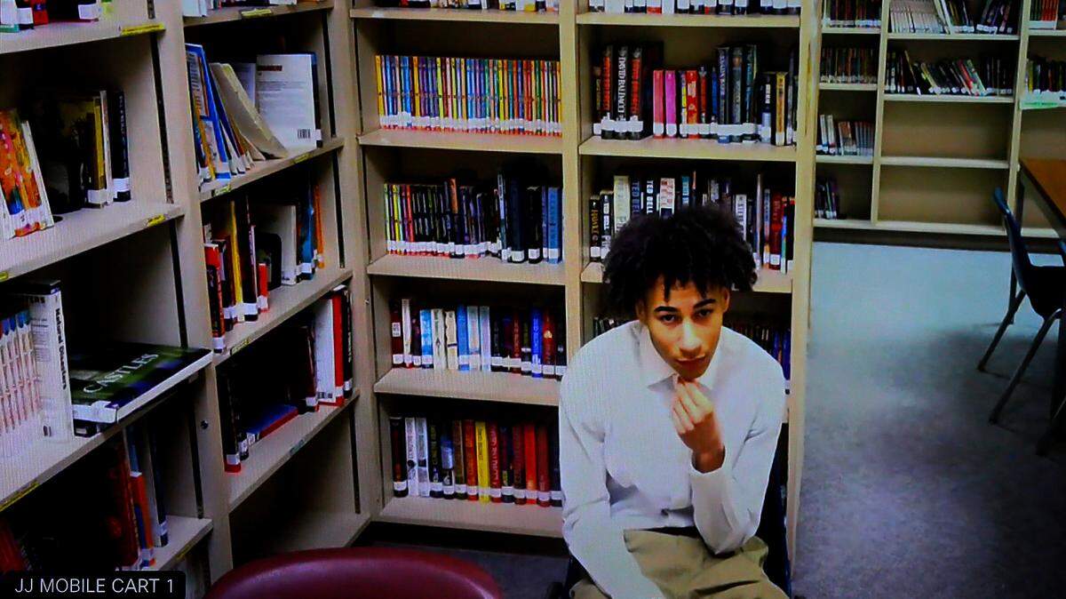 Jacquez Young, a now 17-year-old murder suspect, appears here in January 2023 via video link from the Benton Franklin Juvenile Justice Center in Kennewick. He recently pleaded guilty to second-degree manslaughter in the death of Ricardo Rivera.