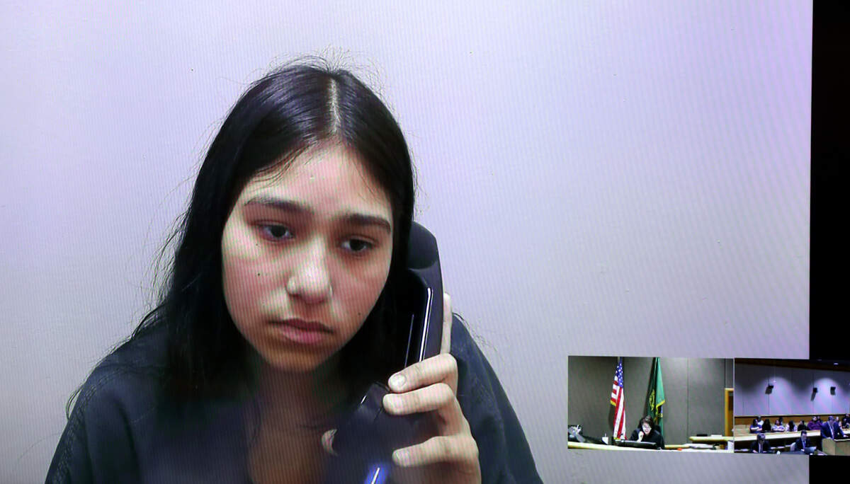 Valeria R. Benitez-Hernandez appears via a video link Monday afternoon in Benton County Superior Court in Kennewick.
