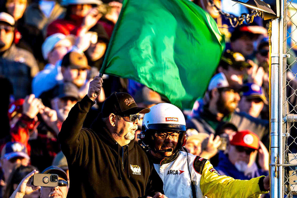 Greg Biffle's brother waves the green flag to start the NAPA Auto Care 150 Greg Biffle Memorial on Saturday at Tri-City Raceway in West Richland. Fans filled the grandstands for the ARCA Menards Series West event honoring the former NASCAR star.