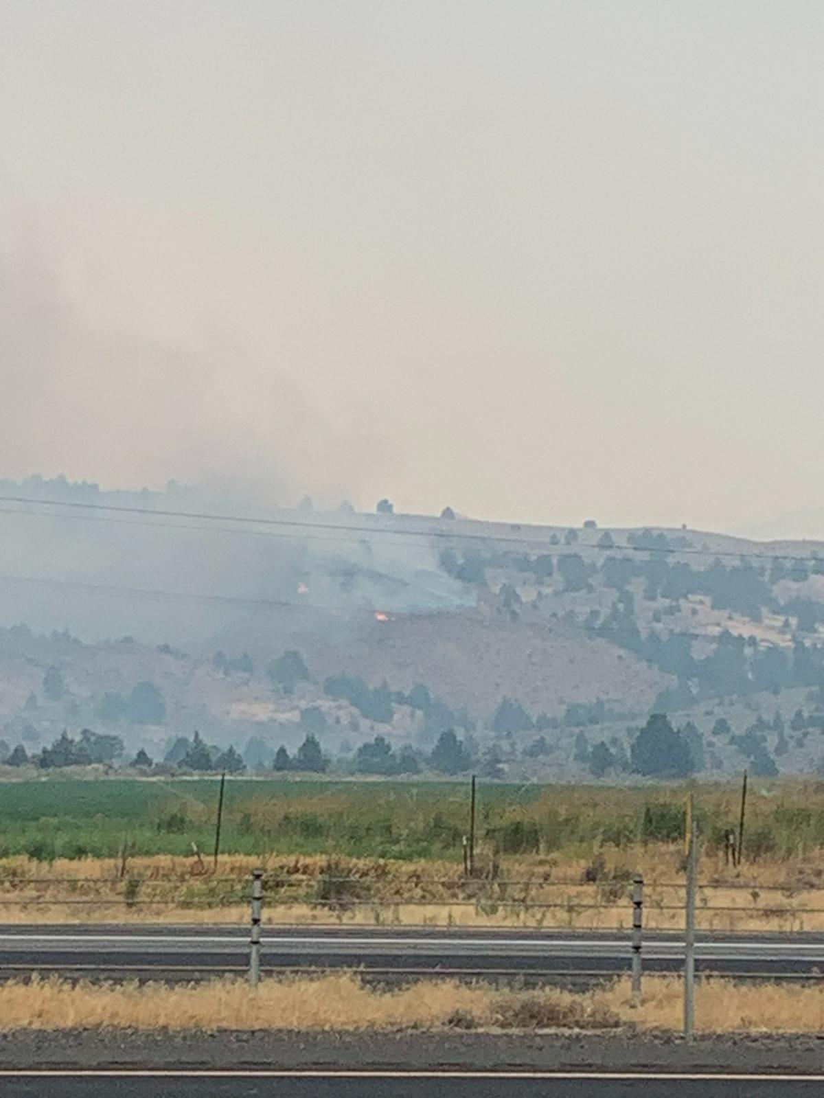 Smoke from the Durkee Fire in northeast Oregon can be seen from Interstate 84.