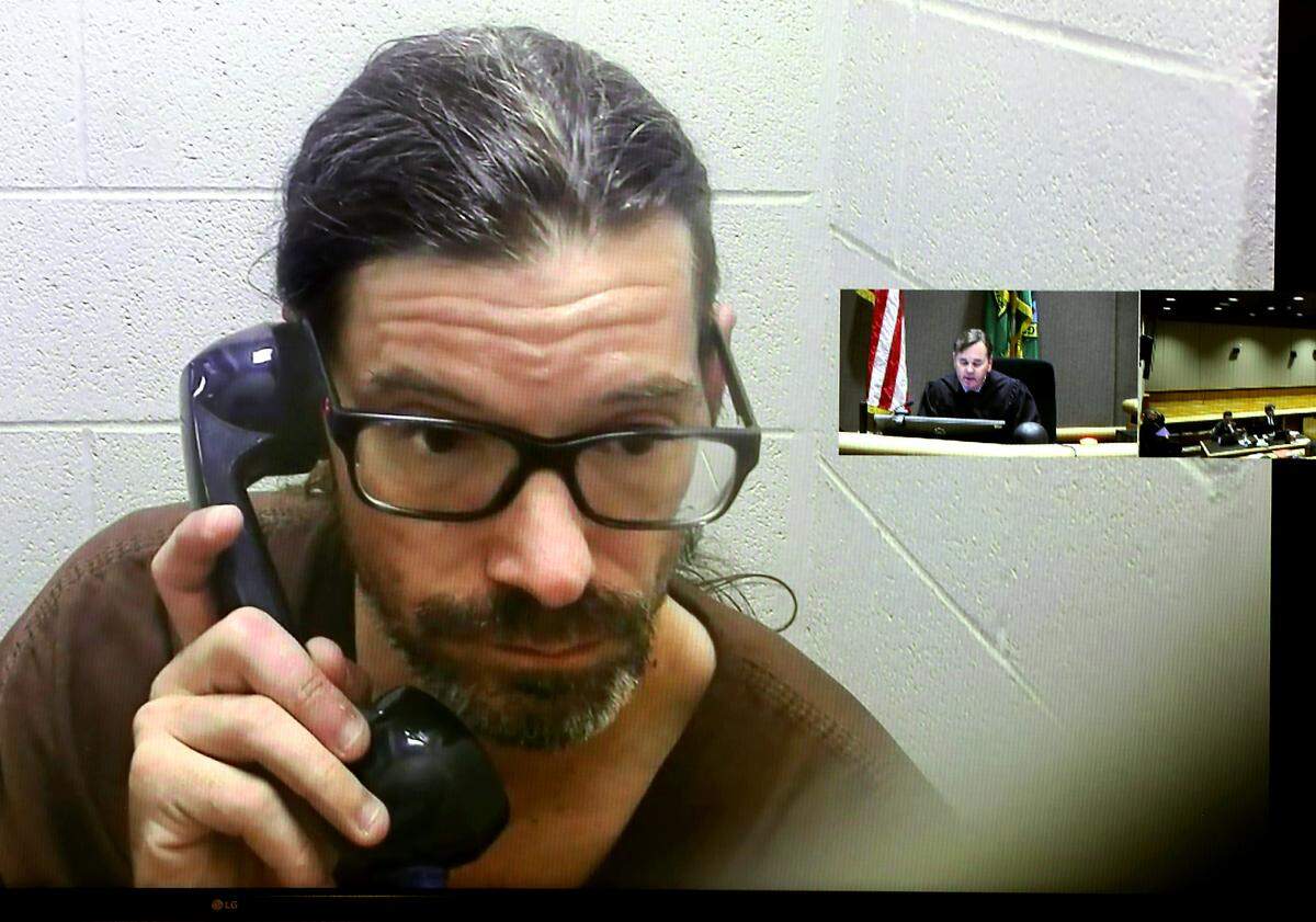 Vehicular homicide suspect Jason Paul Petty, 40, makes his preliminary appearance in Benton County Superior via a video link from the Benton County jail. 
