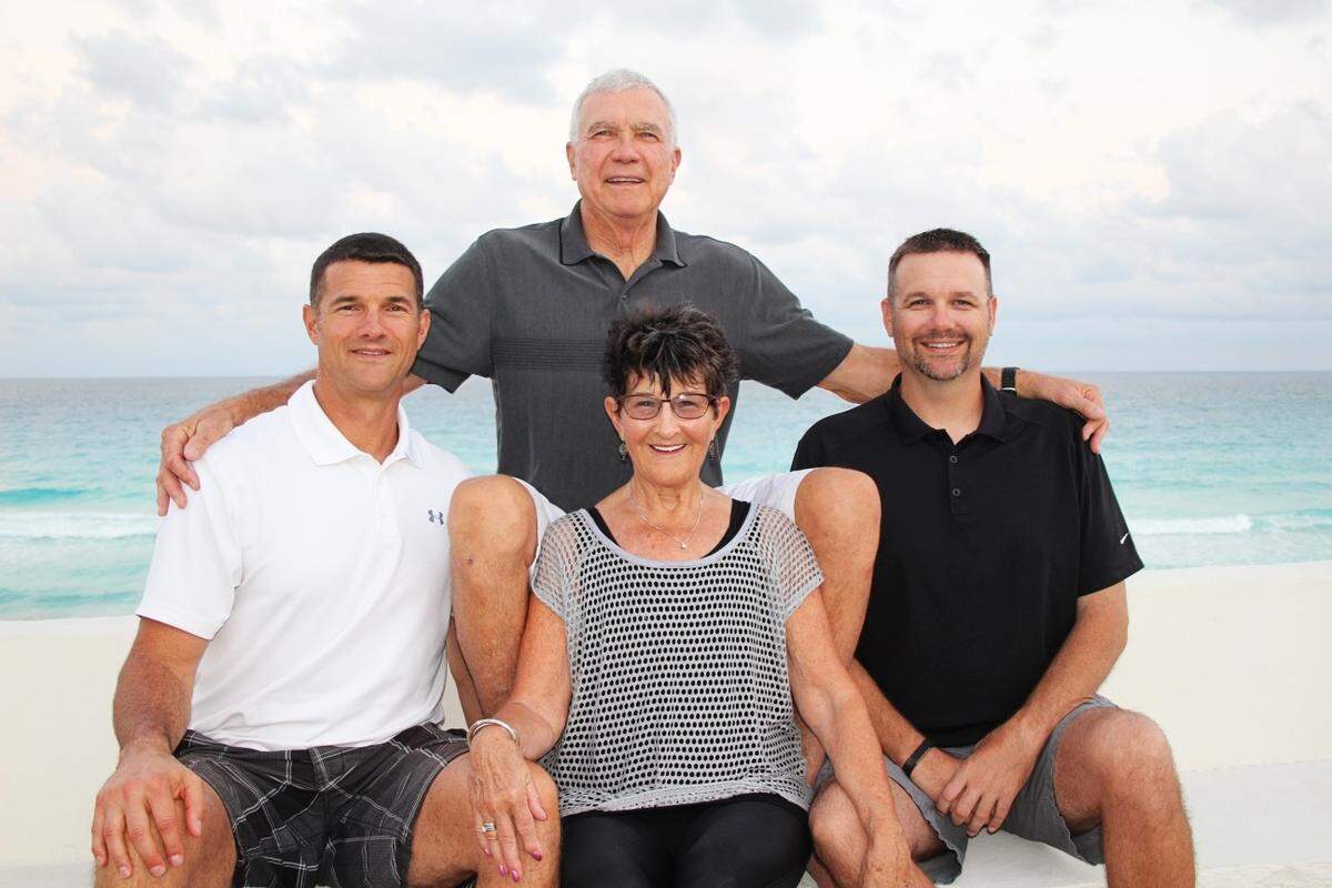 A photo of the Dolven family in Cancun in 2018, celebrating the 50th wedding anniversary of Randy and Cheeta. At left is son Heath Dolven; at right is son Chad Dolven.