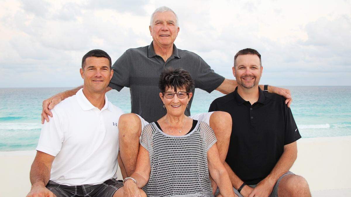 A photo of the Dolven family in Cancun in 2018, celebrating the 50th wedding anniversary of Randy and Cheeta with their sons Heath, right, and Chad.