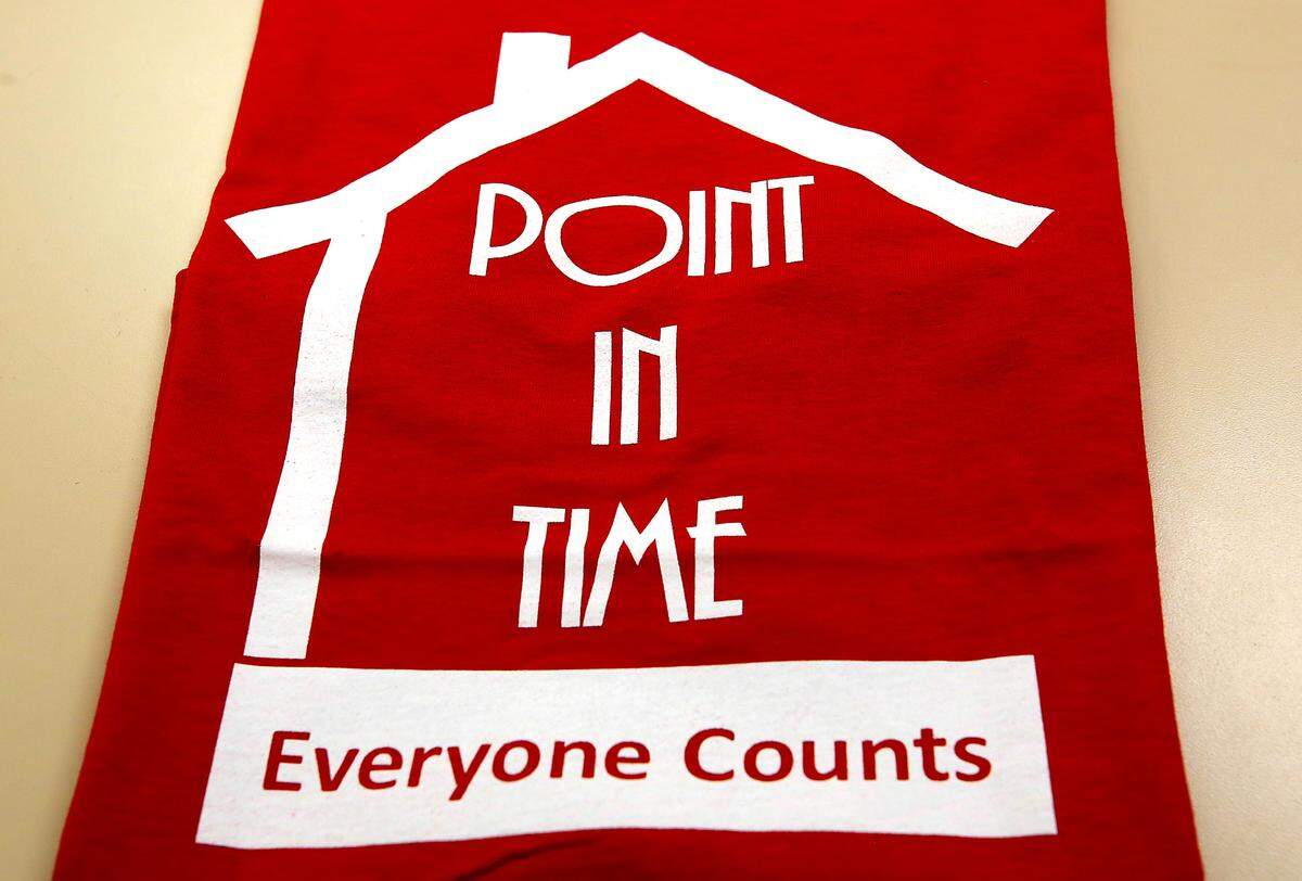 T-shirts sit on a table in the Benton Franklin Health Department for the annual Point in Time homeless count.