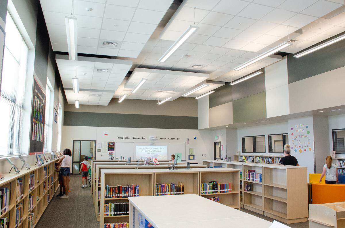 Desert Sky Elementary’s second-floor library has 6,029 new books on hand for K-5 students returning this fall.