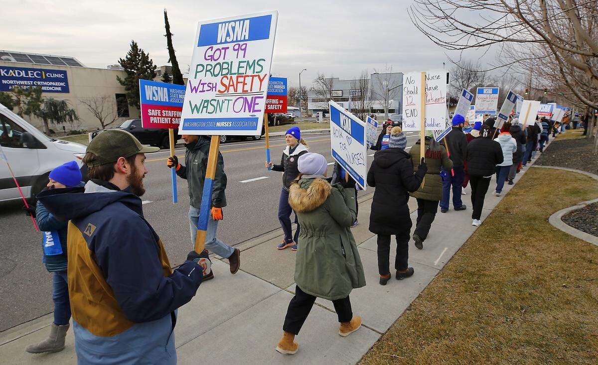 The Washington State Nurses Association says issues of concern include: staffing levels, break relief, workplace safety and wages.