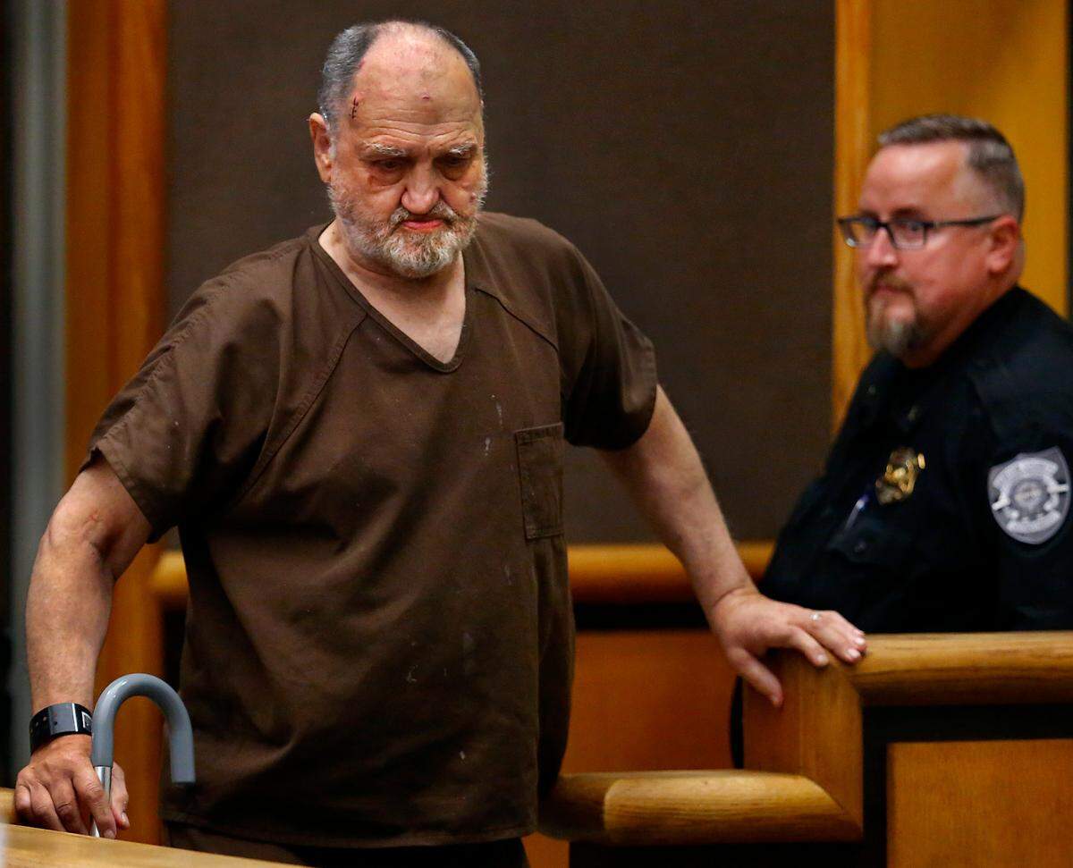 Murder suspect Leroy Martin, 73, makes his way into Benton County Superior Court for the preliminary hearing for the fatal stabbing of his wife, Susan Martin, 66, at their home on West Seventh Avenue in Kennewick. He was booked Tuesday into the Benton County Jail on investigation of second-degree murder.