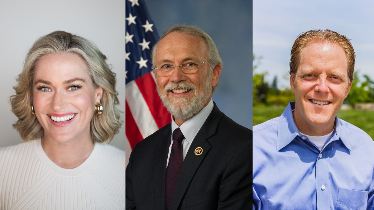 A PAC aligned with Republican incumbent Dan Newhouse, middle, reportedly sent thousands of text messages to knock challenger Tiffany Smiley, left, out of the 4th District congressional race with challenger Jerrod Sessler, right.