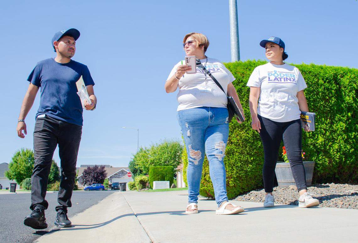 Canvassers with Poder Latinx knock on doors in a West Valley neighborhood as part of a nationwide voter registration and mobilization campaign. Their goal Sept. 3, was to knock on 150 doors in an effort to increase Nov. 5 general election voter turnout 4 percentage points.