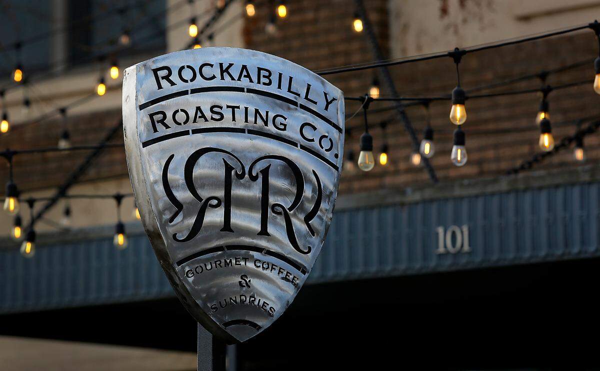 Sign on the downtown Kennewick Parkade for the Rockabilly Roasting Co. at 101 W. Kennewick Ave.