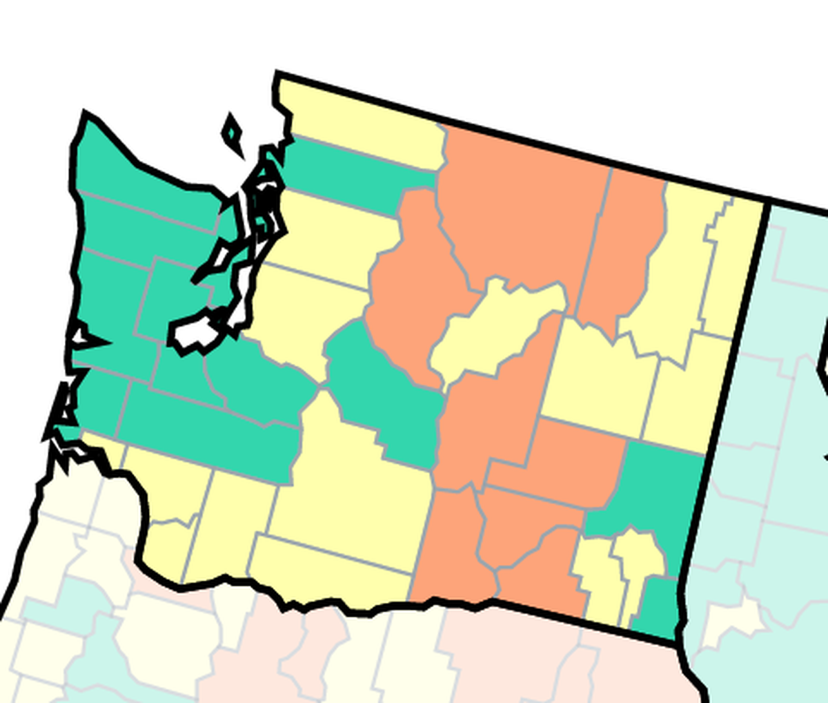 The Centers for Disease Control and Prevention rates Benton and Franklin county’s COVID-19 community transmission level as “high.” On the map, green is low, yellow is medium and orange is high.