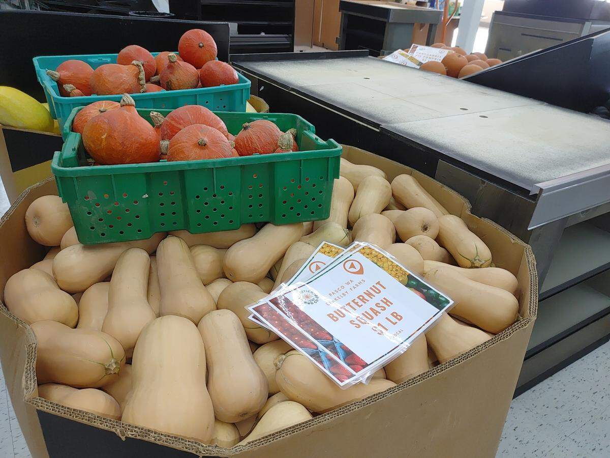 Butternut squash from Pasco and mini pumpkins wait to be put on display at the Tri-Cities Food Co-Op, which opens Oct. 30 at 1420 Jadwin Ave., Richland.