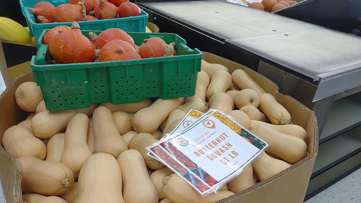 Butternut squash from Pasco and mini pumpkins wait to be put on display at the Tri-Cities Food Co-Op, which opens Oct. 30 at 1420 Jadwin Ave., Richland.