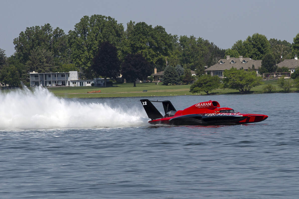 U-12 Graham Trucking driven by J. Michael Kelly of Bonney Lake, Wash. practices on the Columbia River during preseason testing on Friday.