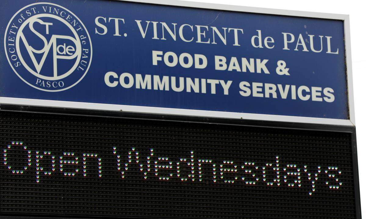 An electronic sign outside the St. Vincent de Paul Food Bank and Community Services facility at 215 S. 6th Ave in Pasco.