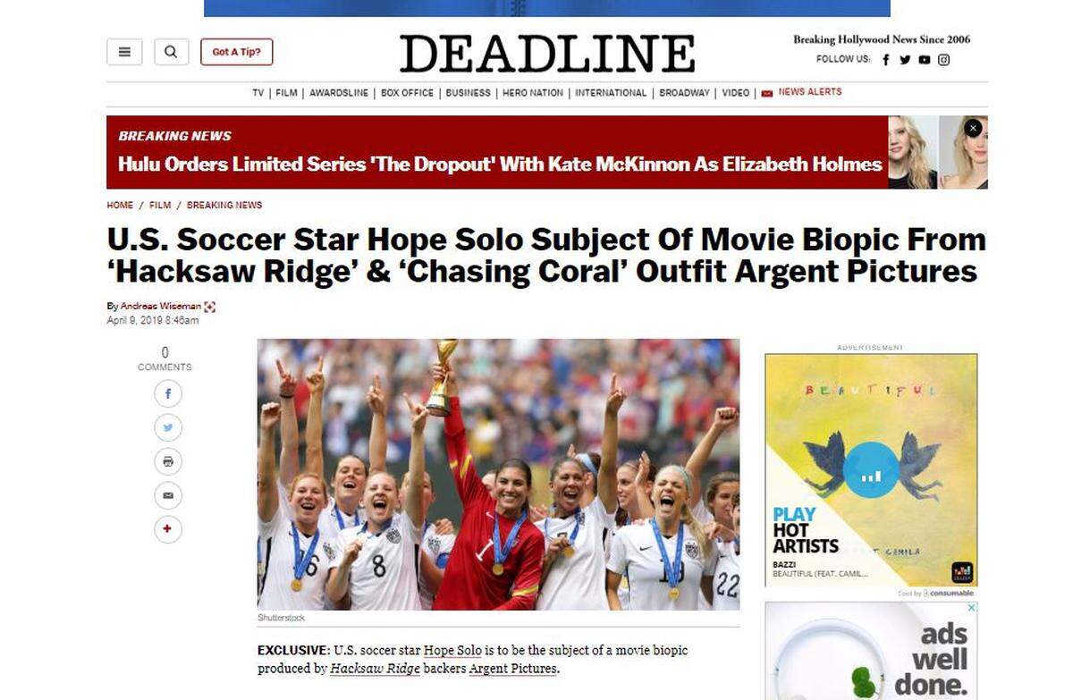 The entertainment website Deadline Hollywood reports that Richland native Hope Solor has granted the rights to her life story to director Christine Crokos, who will write and direct a film about her.