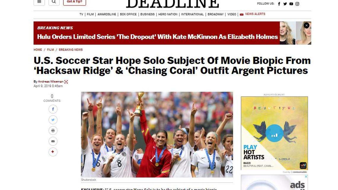 Hope Solo was a Richland soccer star and world champ. Her story is bound for the big screen