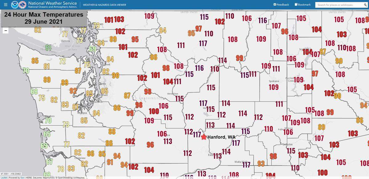 The late June heatwave resulted in temperatures well above 100 across the Pacific Northwest. In the Tri-Cities, highs were 113 to 114 on June 29, 2021.