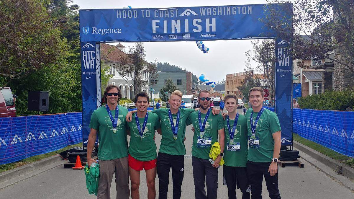 The Runners of the Sage Tri-City running group won the Men's Open division of the Hood to Coast Washington race Saturday. Competitors include Chris Albertson (from left), Austin Oser, Tristan Robinson, David Hodge, Chris Nilsen and Kyle Paulson.