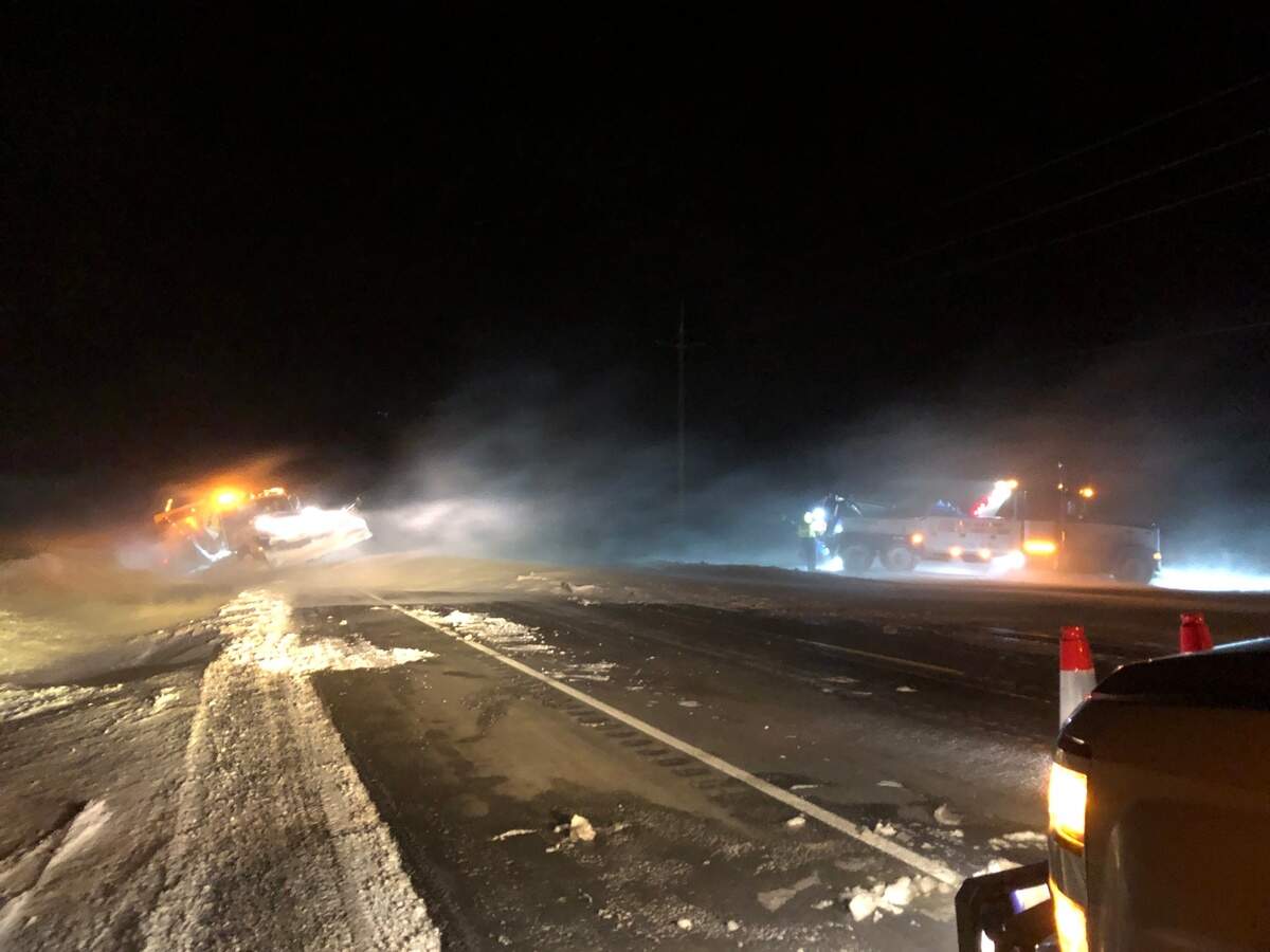 A snowplow got stuck in the snow Sunday night on Highway 11 in Oregon between Walla Walla and Pendleton.