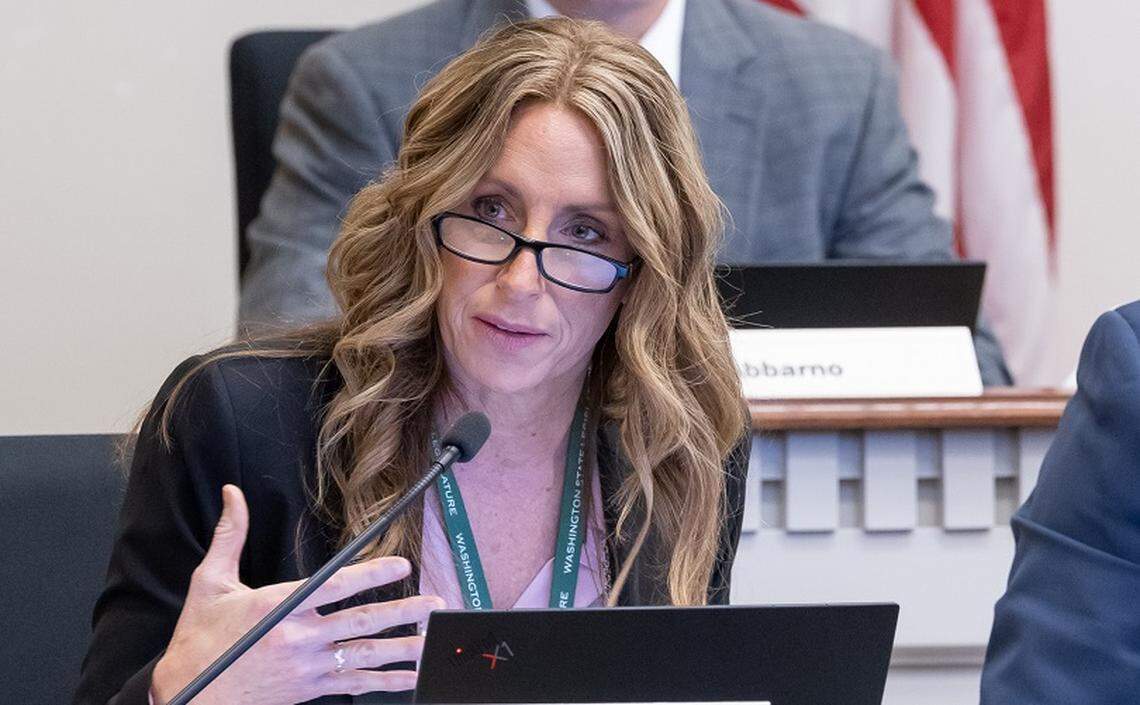 Rep. Stephanie Barnard, R-Pasco, speaks during a Jan. 19, 2023, meeting of the House Environment and Energy Committee.