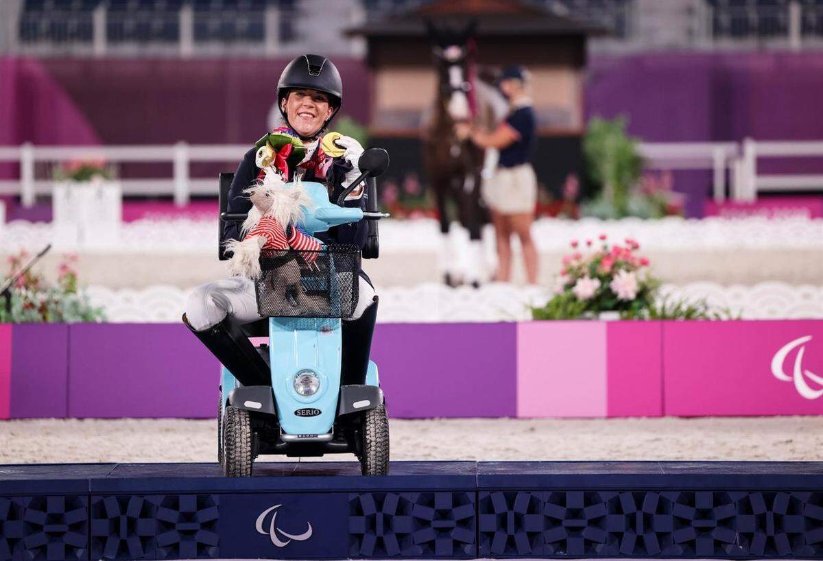 Roxanne Trunnell of Richland won the grade I dressage individual test with her 9-year-old horse, Dolton, at the Paralympic Games Tokyo 2020.