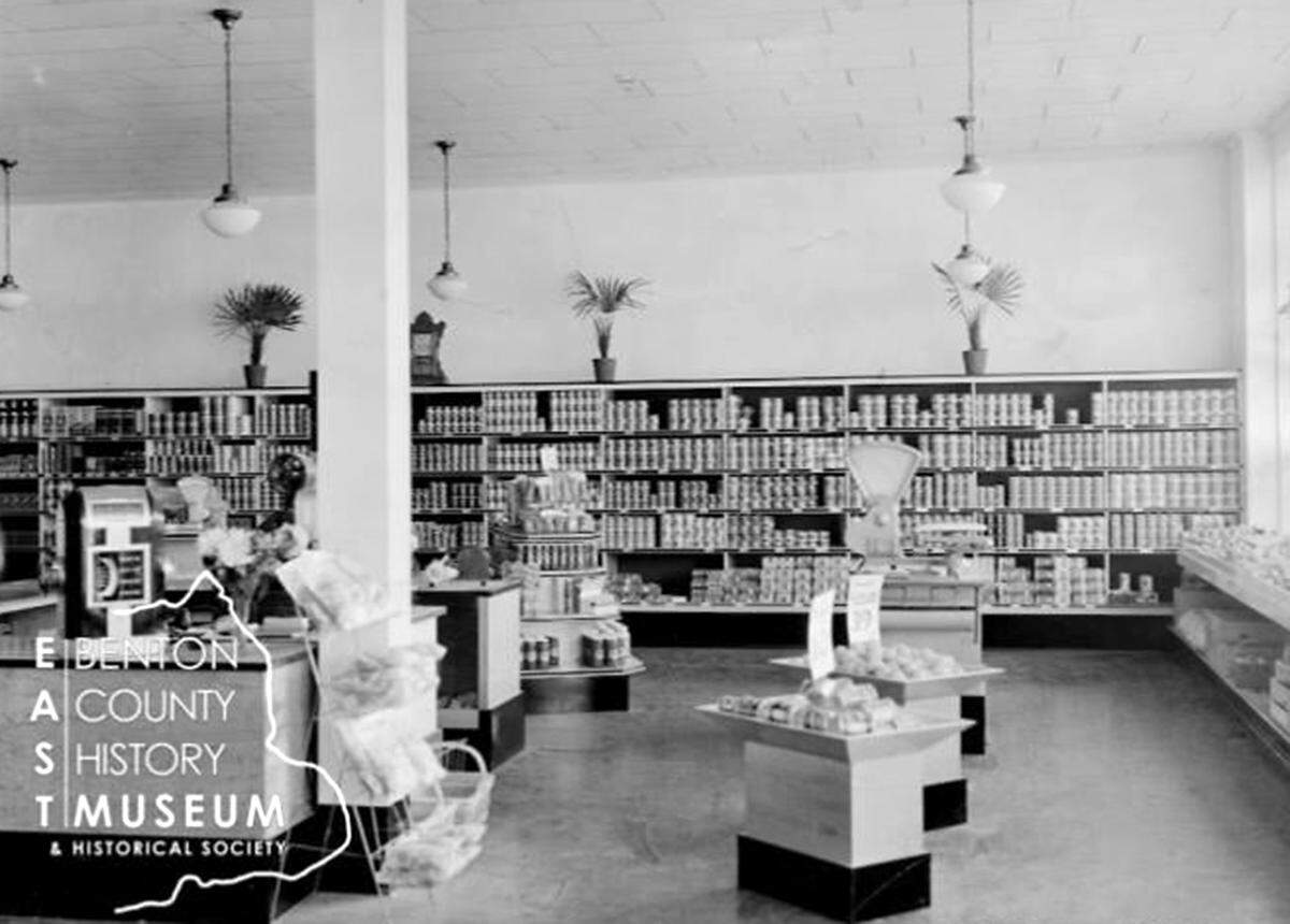 Interior of King’s Grocery in downtown Kennewick shown pre-1948.
