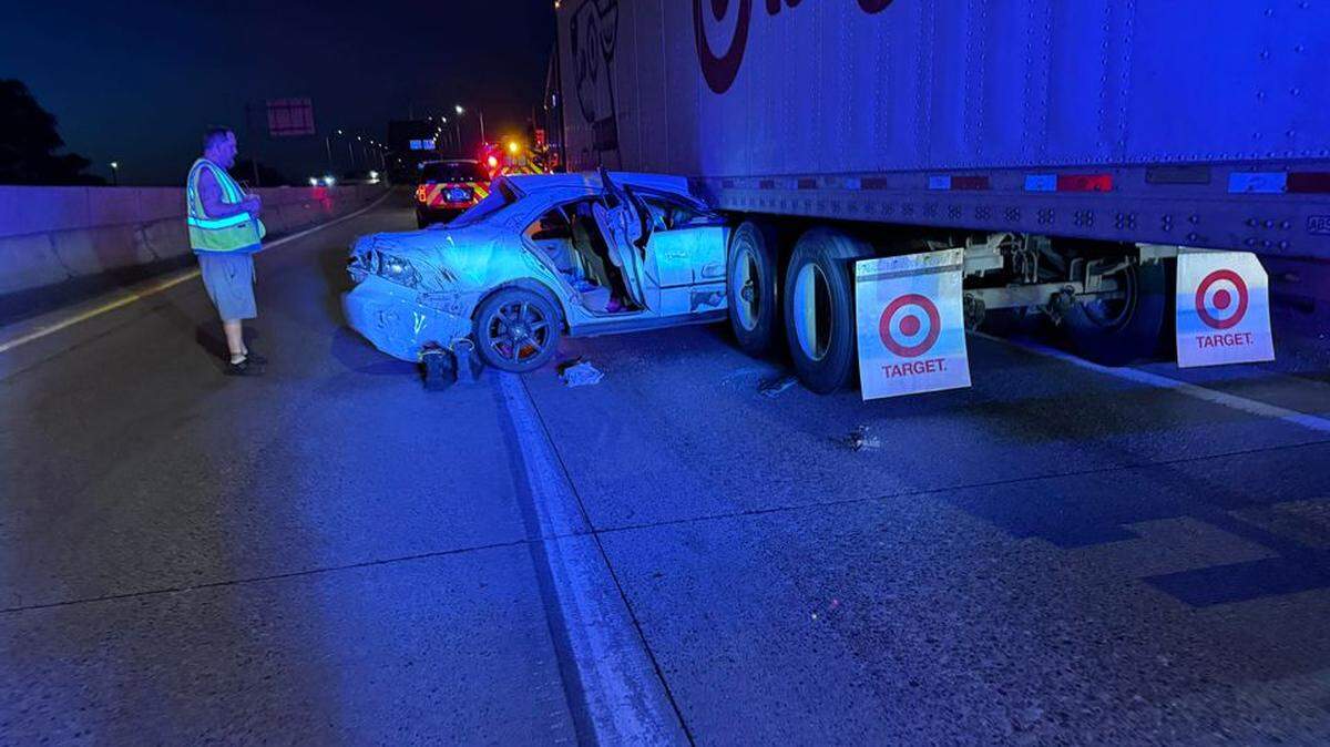 A 25-year-old suspected drunk driver hit a semi near the blue bridge Thursday night, leaving two young children hurt.