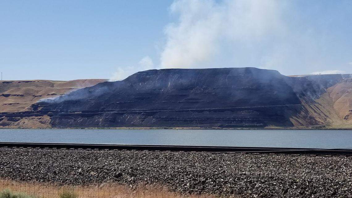 The hill below Les Blair Road in Benton County is blackened by wildfire June 4, 2018. Jenni Seelye of Burbank took this photo near the Washington-Oregon border along Highway 730.