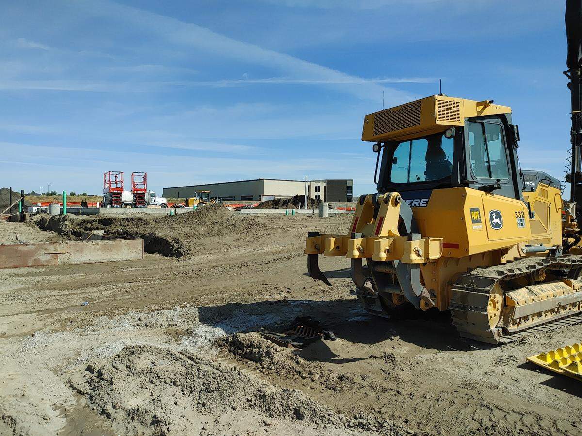 Foundation work sets the state for a Dutch Bros.-anchored retail center at 6429 Keene Road, near the West Richland municipal services complex and Leona Libby Middle School. Photo taken September 2024.