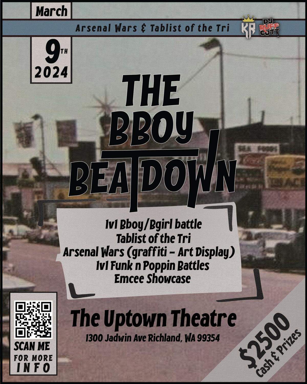 Promotional poster for the first-ever B-Boy Beatdown at the Uptown Theatre on March 9.